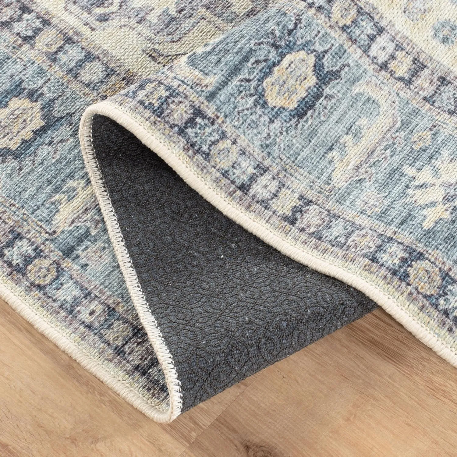 Bloom Rugs Washable Non-Slip 7 ft Runner - Blue/Beige Traditional Oriental Runner for Entryway, Hallway, Bathroom, and Kitchen - Exact Size: 2.5' x 7'