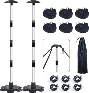 Boat Cover Support Poles Stand 2 Pack with Anti-Slip Rubber Base and Strap, Aluminum Boat Cover Support System Adjustable Height at Will from 22.6” to 58” - Black