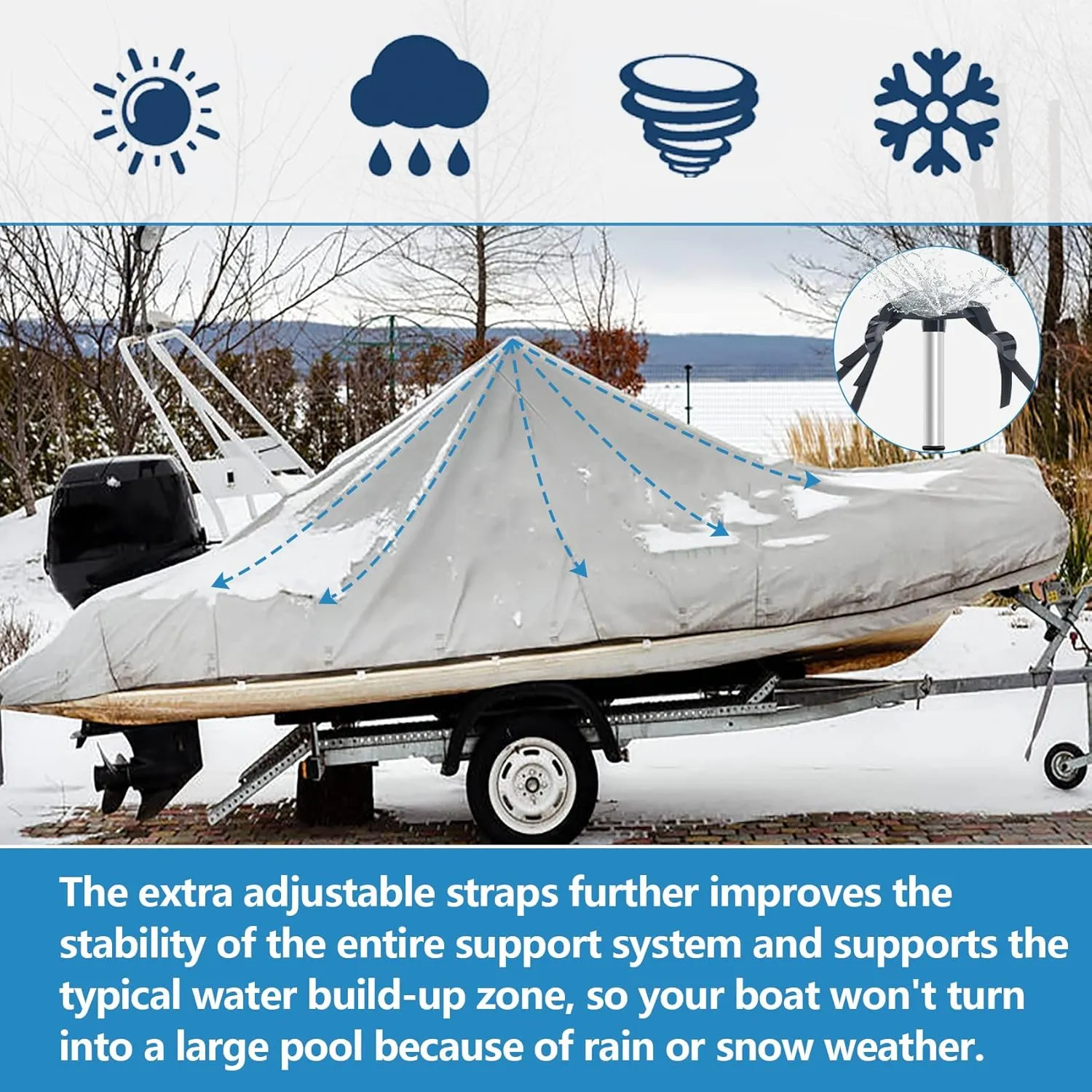 Boat Cover Support Poles Stand 2 Pack with Anti-Slip Rubber Base and Strap, Aluminum Boat Cover Support System Adjustable Height at Will from 22.6” to 58” - Black