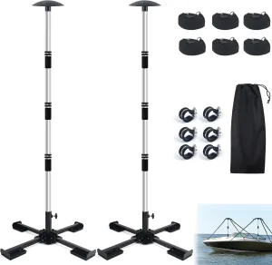 Boat Cover Support Poles System, Adjustable Aluminum Boat Cover Poles 16"-59", Support System 4-Stage Extension with Heavy Duty Metal Base (Black 2 Set)