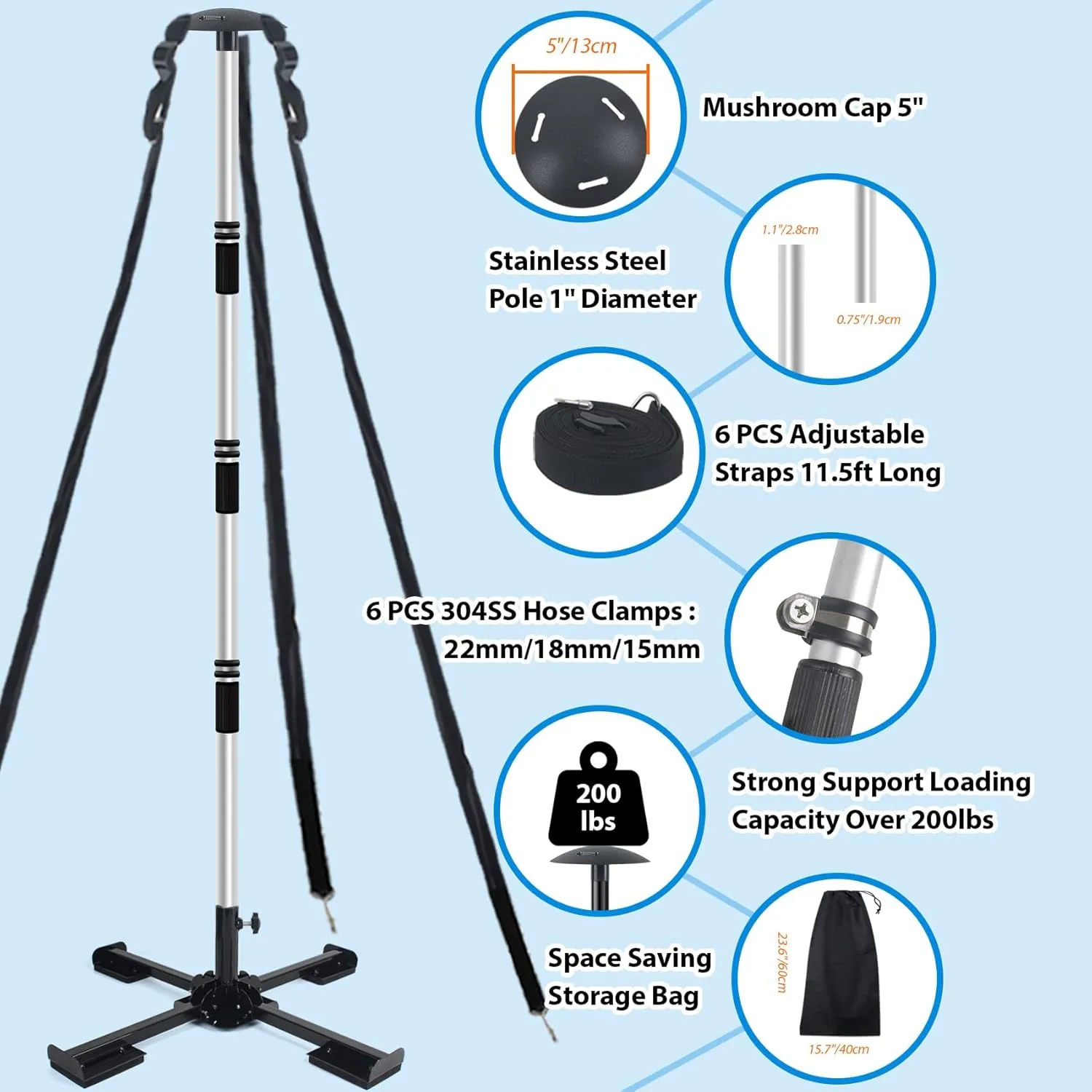 Boat Cover Support Poles System, Adjustable Aluminum Boat Cover Poles 16"-59", Support System 4-Stage Extension with Heavy Duty Metal Base (Black 2 Set)