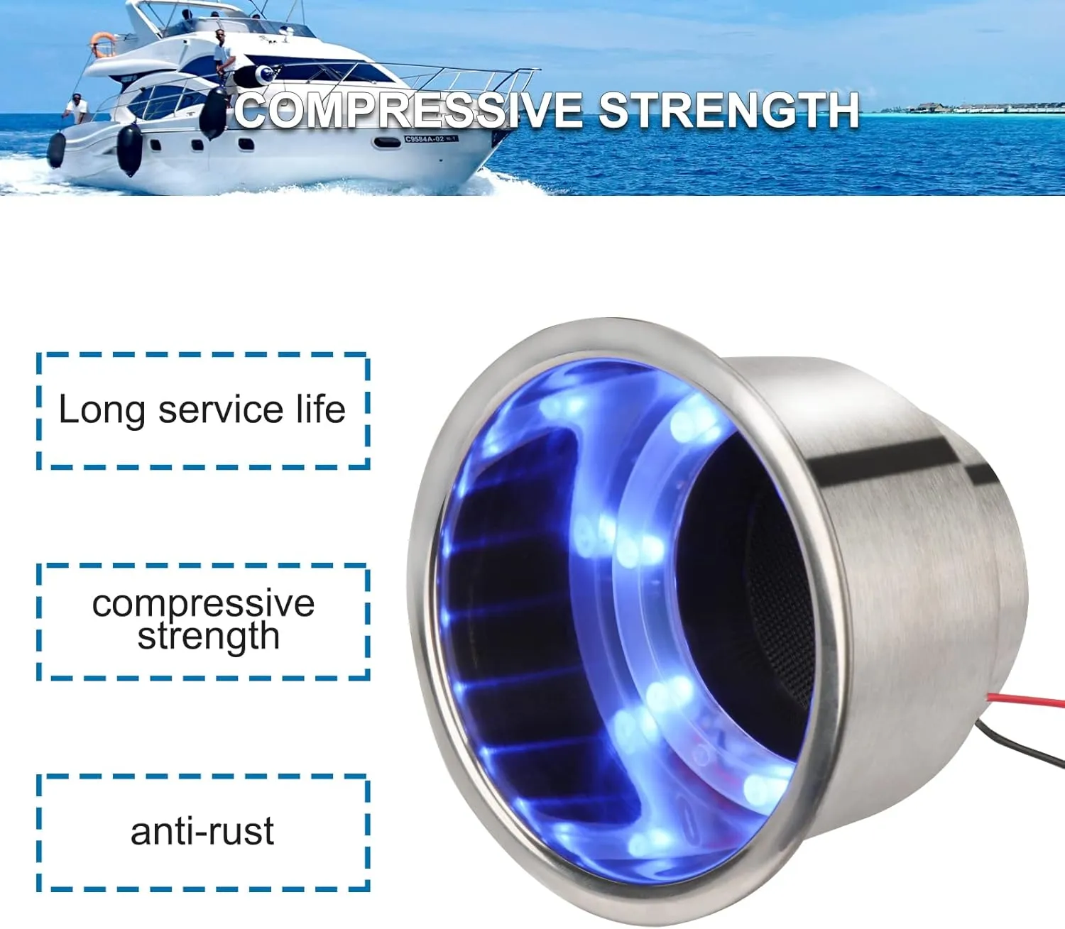 Boat Cup Holders LED 4 PCS, Marine Cup Holders for Boats, Stainless Steel Cup Holder Insert, 4" OD x 3-1/8" D, Spill-Proof & Night Mood Lighting for Boats, RVs, Trucks(Elegant Blue)