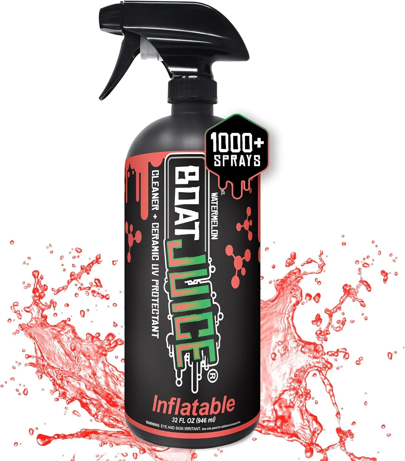 Boat Juice Inflatable Boat Cleaner Spray | 2in1 Cleaner & Ceramic UV Protectant | Removes Dirt, Grime, Stains, Water Spots & Provides Maximum UV Protection | Watermelon Scent | Made in USA (32oz)