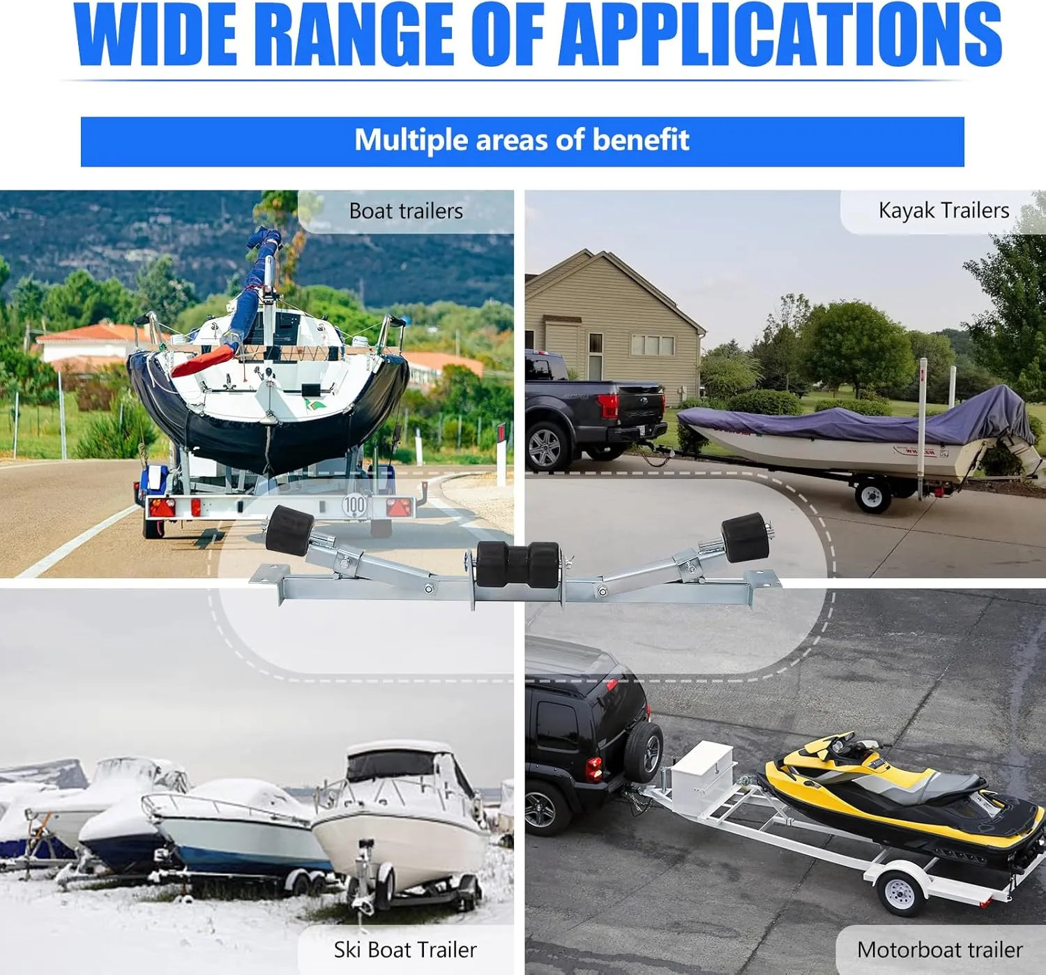 Boat Trailer Rollers, 2204 lbs Capacity Boat Trailer Parts Bottom Support Bracket Boat Trailer Accessories Steel Adjustable Support Bracket for Boats Small Motors Sailing Boats