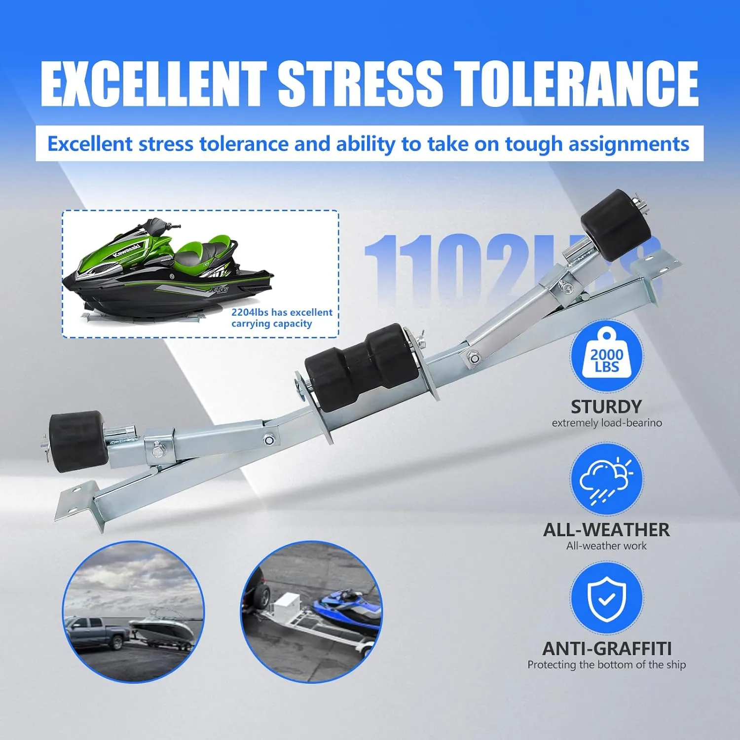Boat Trailer Rollers, 2204 lbs Capacity Boat Trailer Parts Bottom Support Bracket Boat Trailer Accessories Steel Adjustable Support Bracket for Boats Small Motors Sailing Boats