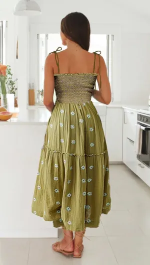 Boho Floral Embroidered Dress for Women Spaghetti Tie Strap Long Vacation Dress Casual Flowy Summer Maxi Sundresses