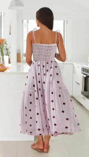 Boho Floral Embroidered Dress for Women Spaghetti Tie Strap Long Vacation Dress Casual Flowy Summer Maxi Sundresses