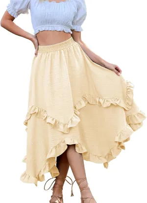 Bridesmay Renaissance Fairy Skirt 2025 Asymmetrical Ruffle Hem Elastic Waisted Long Maxi Skirts for Women