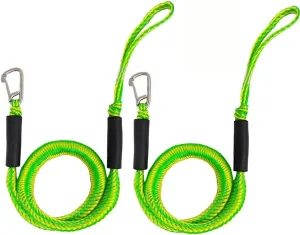 Bungee Dock Lines, Boat Ropes for Docking,Mooring Rope with Stainless Steel Clip - Accessories for Boats, PWC, Kayak, Watercraft,SeaDoo,Jet Ski, Pontoon, Canoe, Power Boat Green 2-Pack