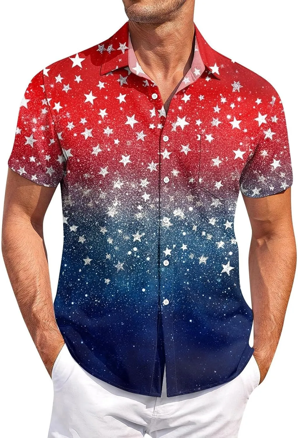 Button Down Shirt Men 4th of July Casual Summer Graphic Patriotic Casual Tshirts Lapel Lightweight American Flag Tees