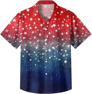 Button Down Shirt Men 4th of July Casual Summer Graphic Patriotic Casual Tshirts Lapel Lightweight American Flag Tees