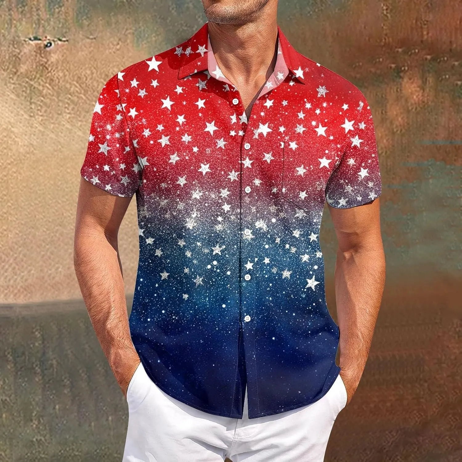 Button Down Shirt Men 4th of July Casual Summer Graphic Patriotic Casual Tshirts Lapel Lightweight American Flag Tees