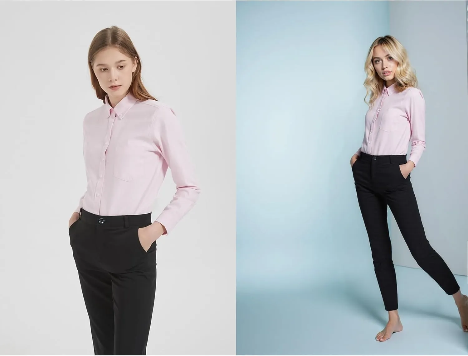 Button Up Shirt Women Long Sleeve Oxford Shirt Classic-Fit Cotton Work Blouse Wrinkle Resistant