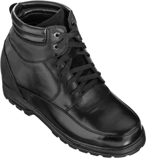 Calden Men's Invisible Height Increasing Elevator Shoes - Black Leather Lace-up Military Boots with Extra Tall - 5.2 Inches Taller - K881801 - Size 12 D(M) US