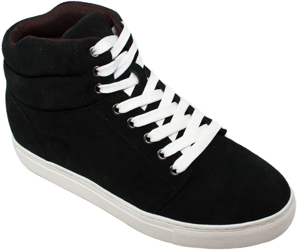 Calden Men's Invisible Height Increasing Elevator Shoes - Black Suede Leather Lace-up Casual Fahion Sneakers - 3 Inches Taller - K107201 - Size 7 D(M) US