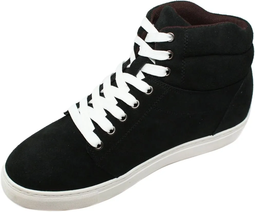 Calden Men's Invisible Height Increasing Elevator Shoes - Black Suede Leather Lace-up Casual Fahion Sneakers - 3 Inches Taller - K107201 - Size 7 D(M) US
