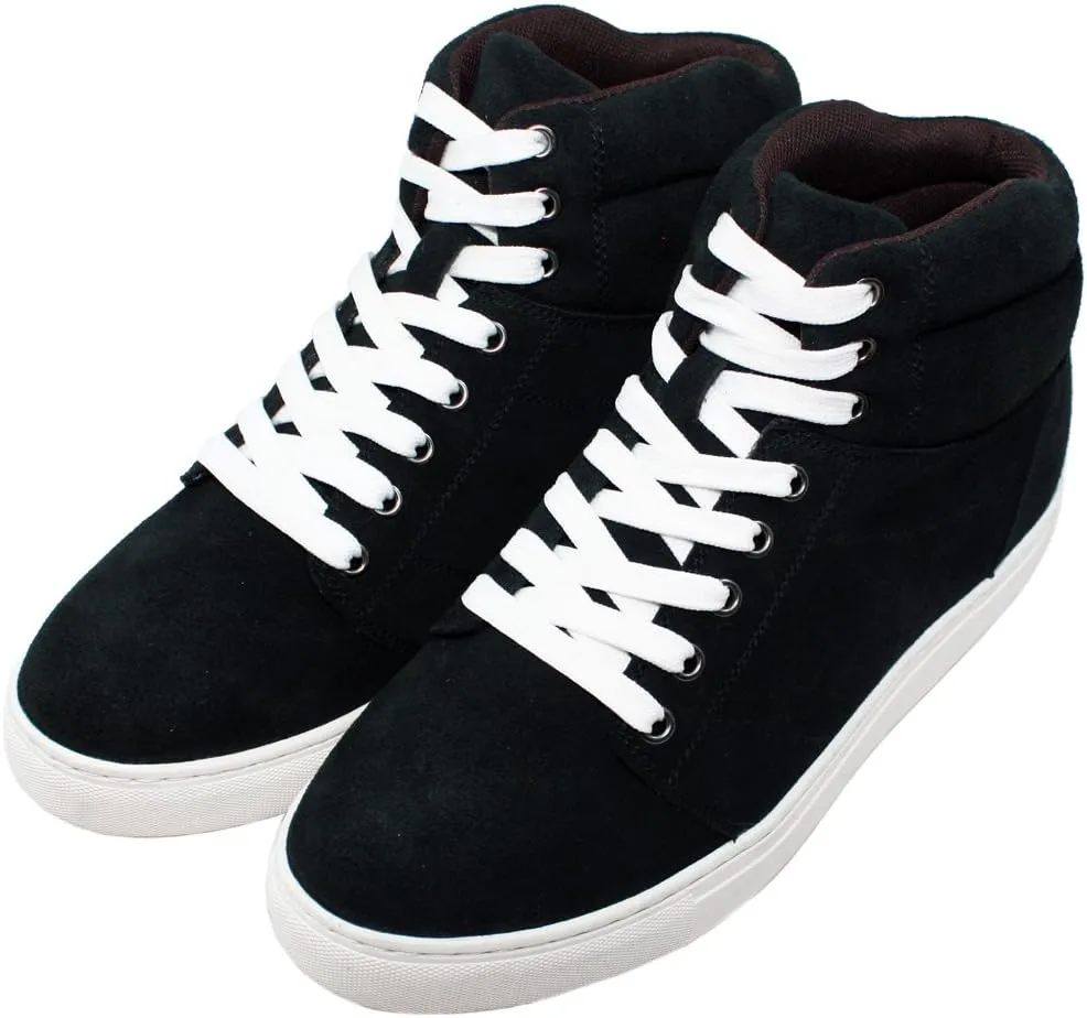 Calden Men's Invisible Height Increasing Elevator Shoes - Black Suede Leather Lace-up Casual Fahion Sneakers - 3 Inches Taller - K107201 - Size 7 D(M) US
