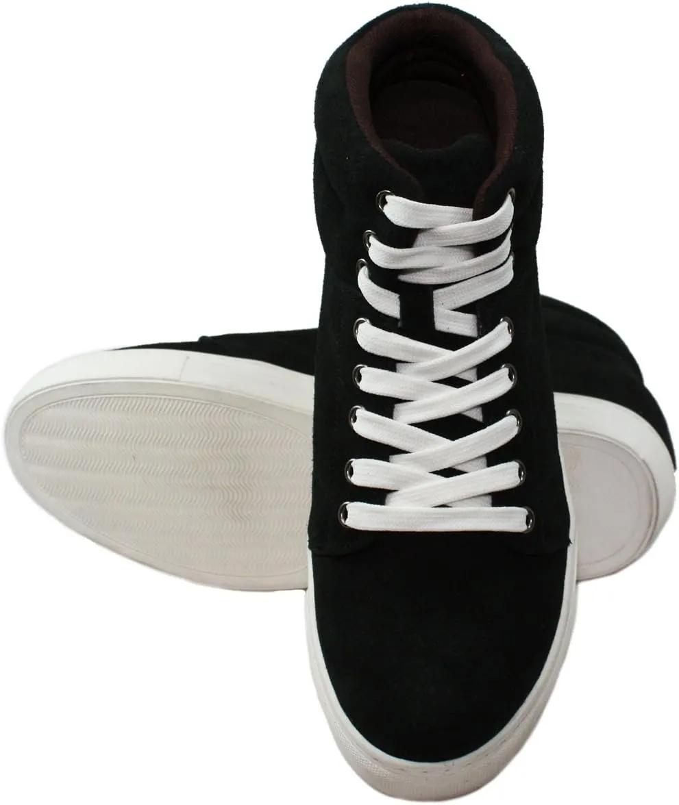 Calden Men's Invisible Height Increasing Elevator Shoes - Black Suede Leather Lace-up Casual Fahion Sneakers - 3 Inches Taller - K107201 - Size 7 D(M) US