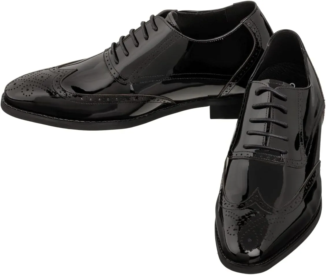 CALTO Men's Invisible Height Increasing Elevator Shoes - Black Patent Leather Lace-up Wing-tip Formal Oxfords - 3 Inches Taller - S1015 - Size 10 D(M) US