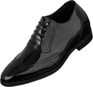 CALTO Men's Invisible Height Increasing Elevator Shoes - Black Patent Leather Lace-up Wing-tip Formal Oxfords - 3 Inches Taller - S1015 - Size 10 D(M) US