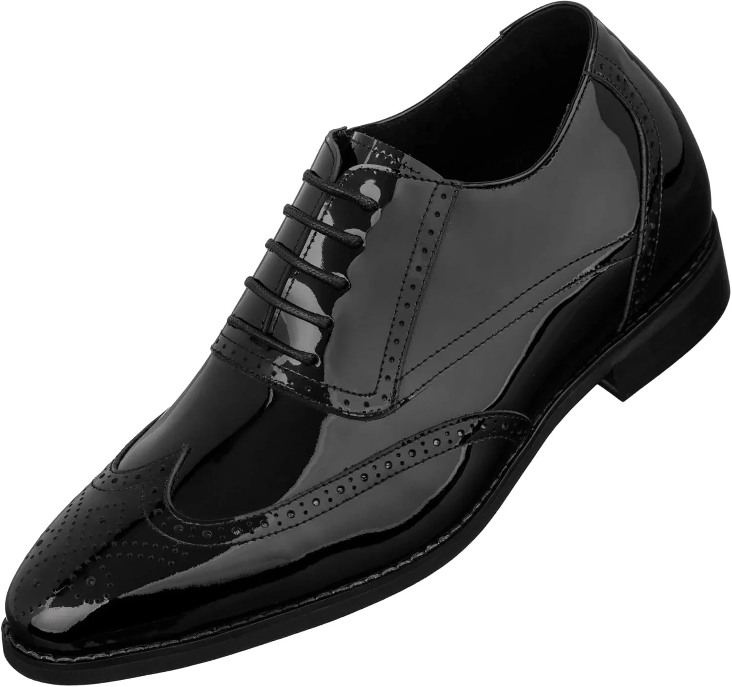 CALTO Men's Invisible Height Increasing Elevator Shoes - Black Patent Leather Lace-up Wing-tip Formal Oxfords - 3 Inches Taller - S1015 - Size 10 D(M) US