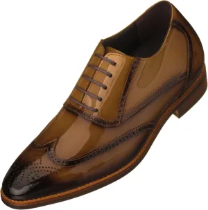 CALTO Men's Invisible Height Increasing Elevator Shoes - Dark Brown Patent Leather Lace-up Wing-tip Formal Oxfords - 3 Inches Taller - S1017 - Size 9 D(M) US