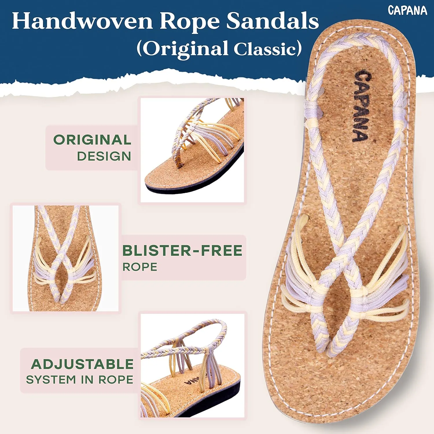 Capana Women's Flat Cork Sandals - Strappy Braided Bohemian Beach Sandals, Spring Casual Shoes, Comfy Boho Flats for Teen Girls – Cocoon