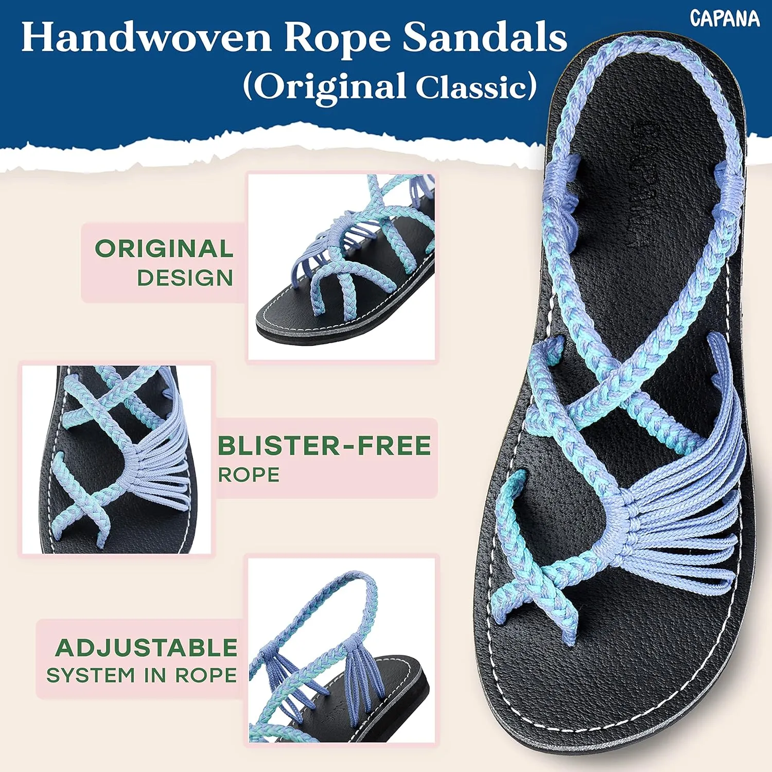 Capana Woven Women's Flat Sandals - Strappy Braided Sandals, Beach Sandals for Women Dressy Summer, Rope Bohemian Sandals, Spring Casual Womens Shoes, Comfy Boho Flats for Teen Girls – Banyan