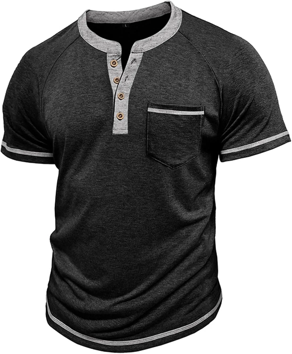 Casual Henley Shirts for Men Classic Button Up Cotton Short Sleeve T-Shirt Summer Basic Solid Lightweight Tees Tops