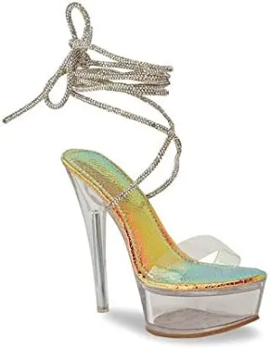 Chase & Chloe Women Clear Platform Stiletto Heels Lace Up Strappy Sandals