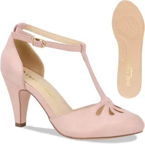 Chase & Chloe Women Mary Jane Oxford Pumps - Cute Low Kitten Heels - Retro Round Toe Shoe with Ankle Strap