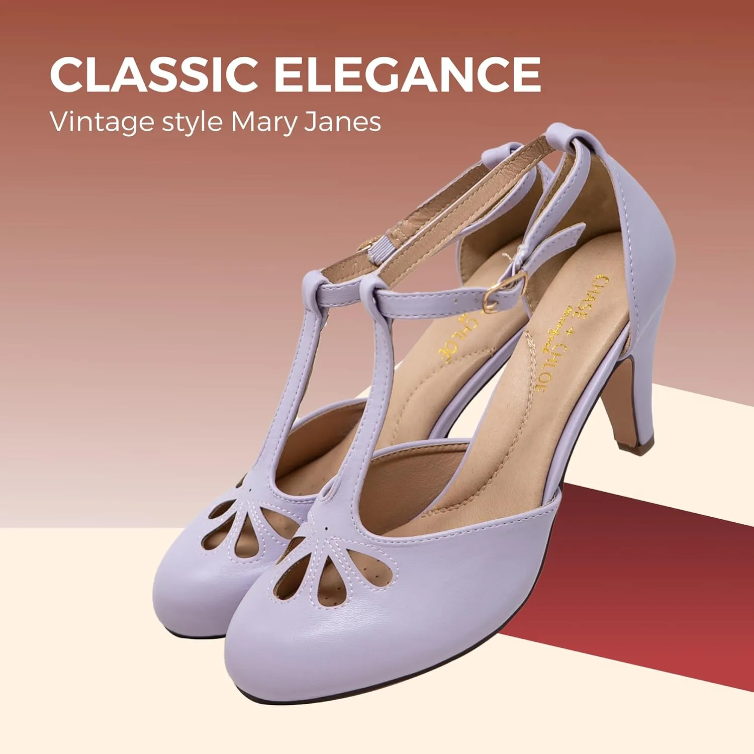 Chase & Chloe Women Mary Jane Oxford Pumps - Cute Low Kitten Heels - Retro Round Toe Shoe with Ankle Strap