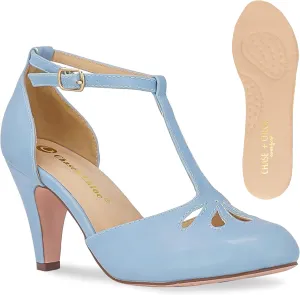 Chase & Chloe Women Mary Jane Oxford Pumps - Cute Low Kitten Heels - Retro Round Toe Shoe with Ankle Strap