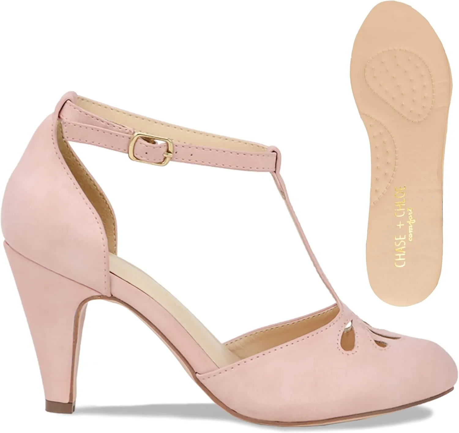 Chase & Chloe Women Mary Jane Oxford Pumps - Cute Low Kitten Heels - Retro Round Toe Shoe with Ankle Strap