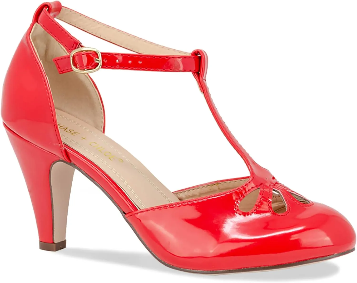 Chase & Chloe Women Mary Jane Oxford Pumps - Cute Low Kitten Heels - Retro Round Toe Shoe with Ankle Strap