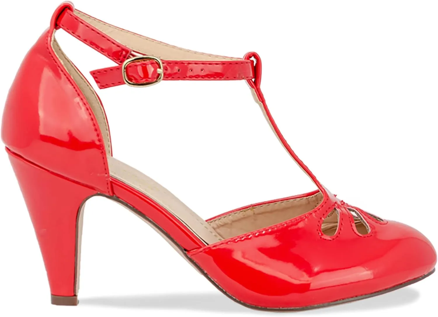 Chase & Chloe Women Mary Jane Oxford Pumps - Cute Low Kitten Heels - Retro Round Toe Shoe with Ankle Strap