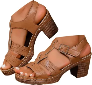 Chunky Heel Sandals for Women 2025,Womens Summer Sandal High Block Heels Sandals Casual Ankle Strap Hollow Out Platform Wedge Sandal Shoes for Beach Vacation Party
