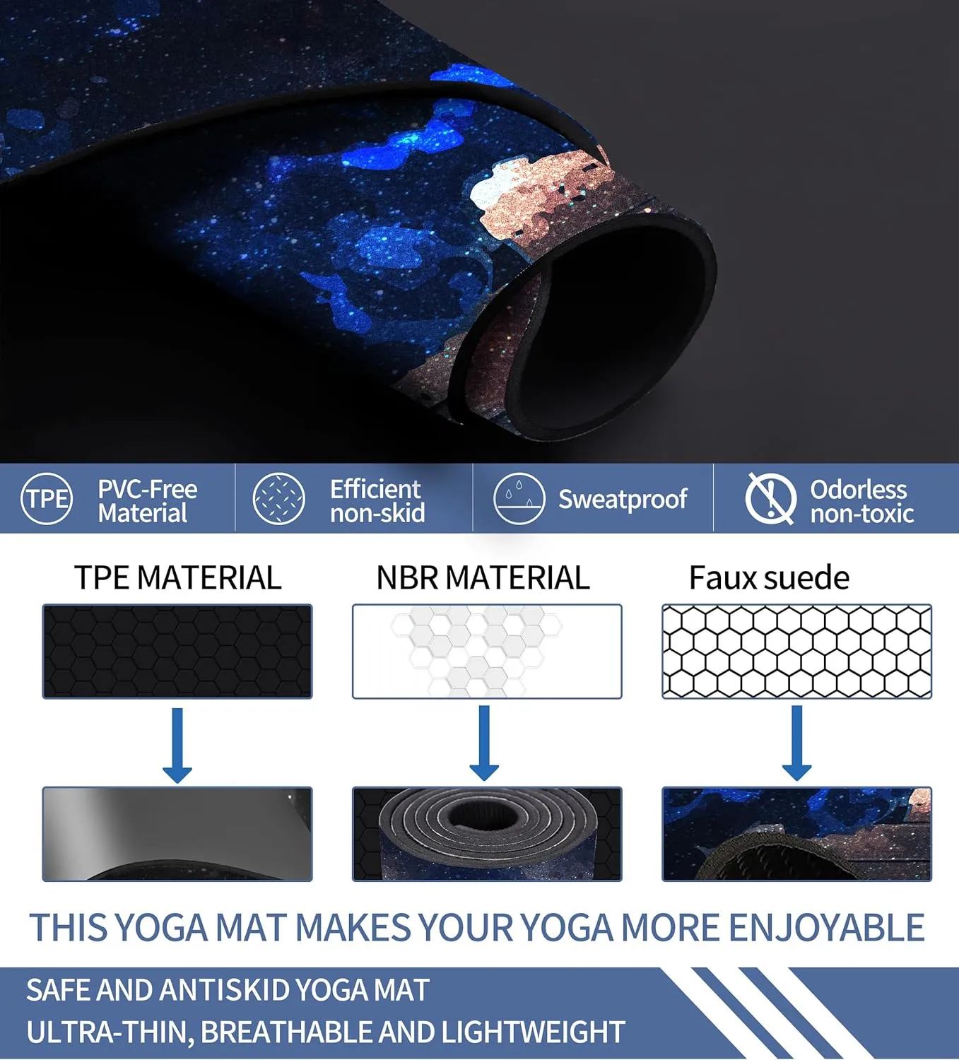 Cifupy Yoga Mat Double-Sided Non Slip Exercise Mat Eco Friendly TPE Fitness Exercise Mat With Carrying Strap & Storage Bag Workout Mat for Yoga, Pilates and Floor Exercises
