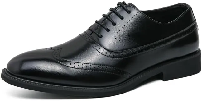 Classic Black Leather Brogue Oxford Shoes for Men - Timeless Style with Perforated Detailing