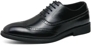 Classic Black Leather Brogue Oxford Shoes for Men - Timeless Style with Perforated Detailing
