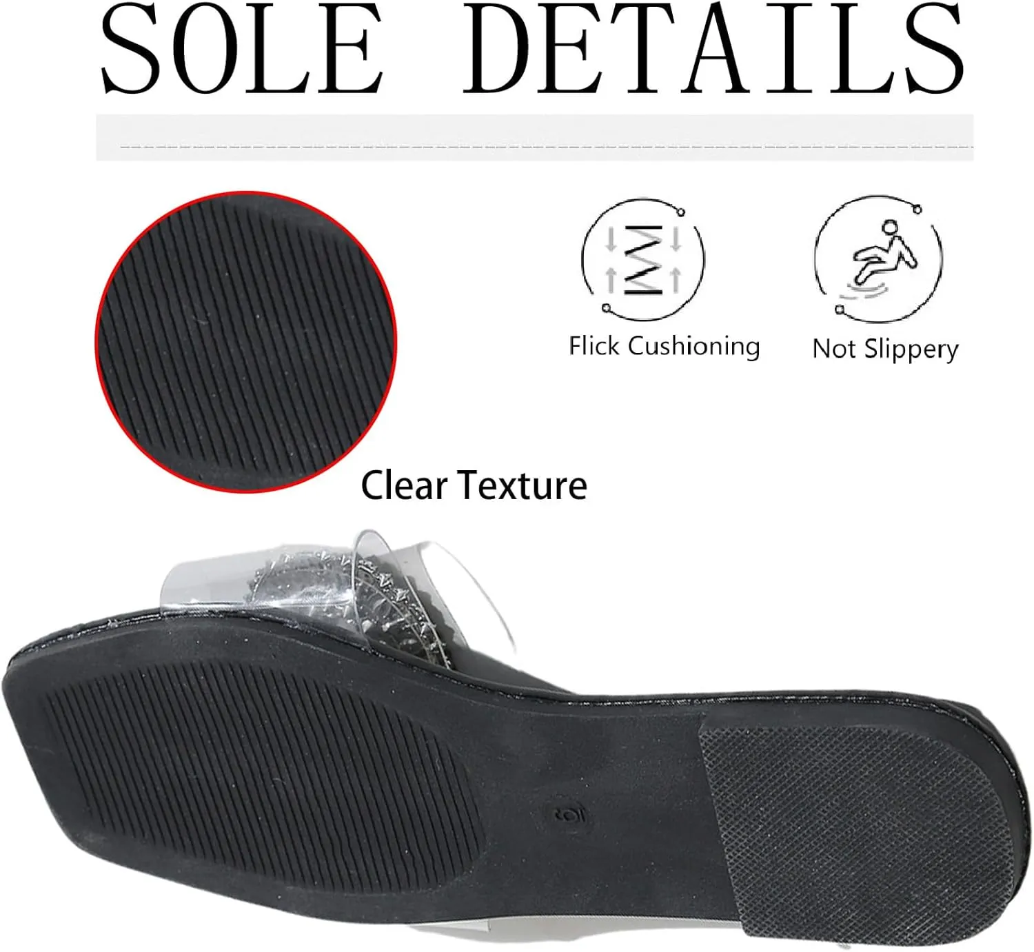 Clear Rhinestones Decor Flat Slide Sandals for Women Summer Fashion Square Open Toe Transparent Dressy Slippers Non-Slip Slip On Beach Walking Slippers