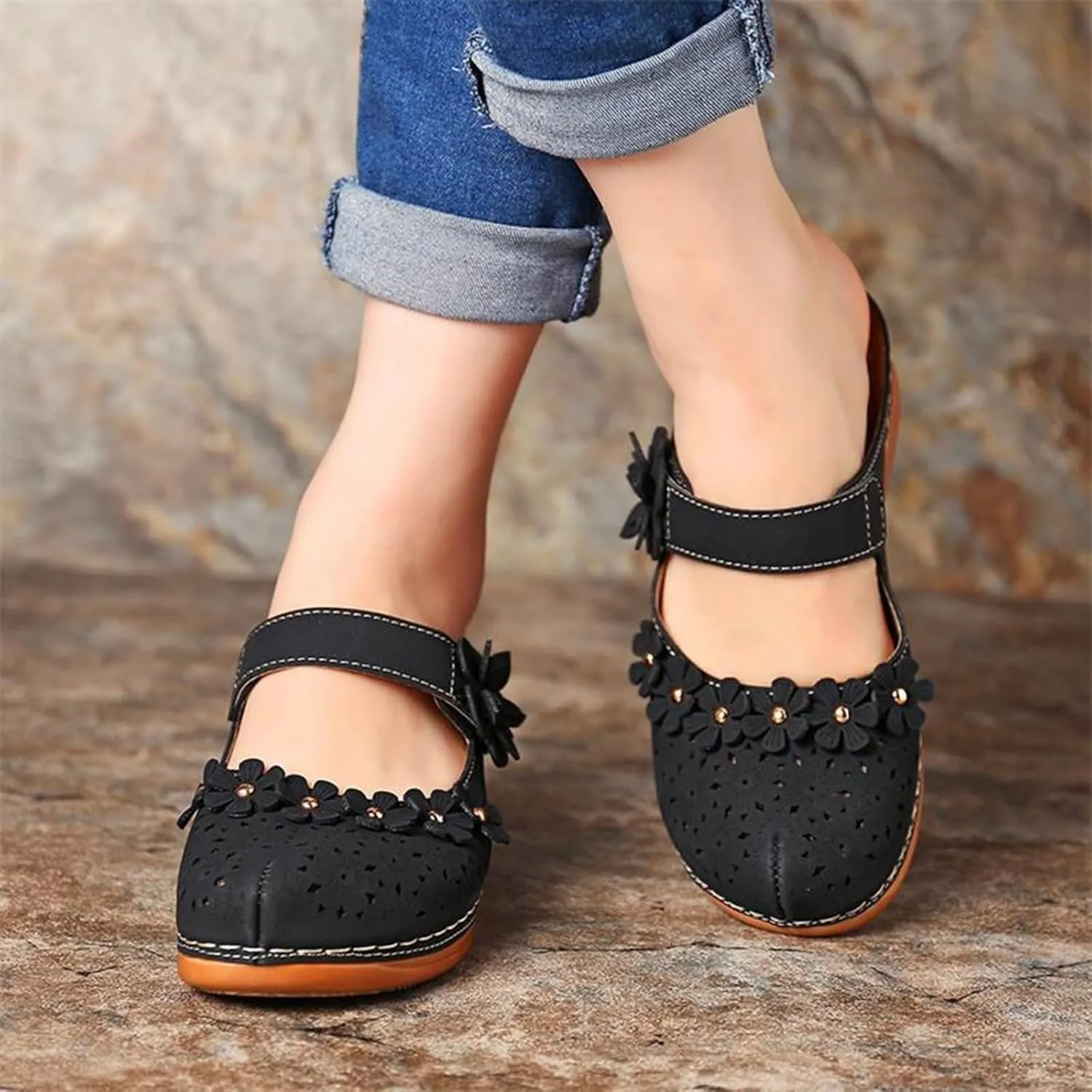Clogs for Women Mules Shoes Comfortable Dressy Summer Closed Toe Wedge Sandals Fashion Hook and Loop Fastener Slipper Backless Low Wedge Slip On Shoes