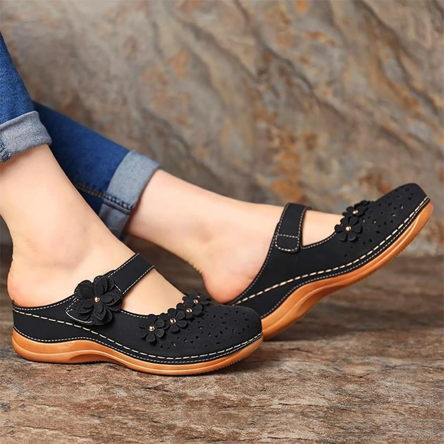 Clogs for Women Mules Shoes Comfortable Dressy Summer Closed Toe Wedge Sandals Fashion Hook and Loop Fastener Slipper Backless Low Wedge Slip On Shoes