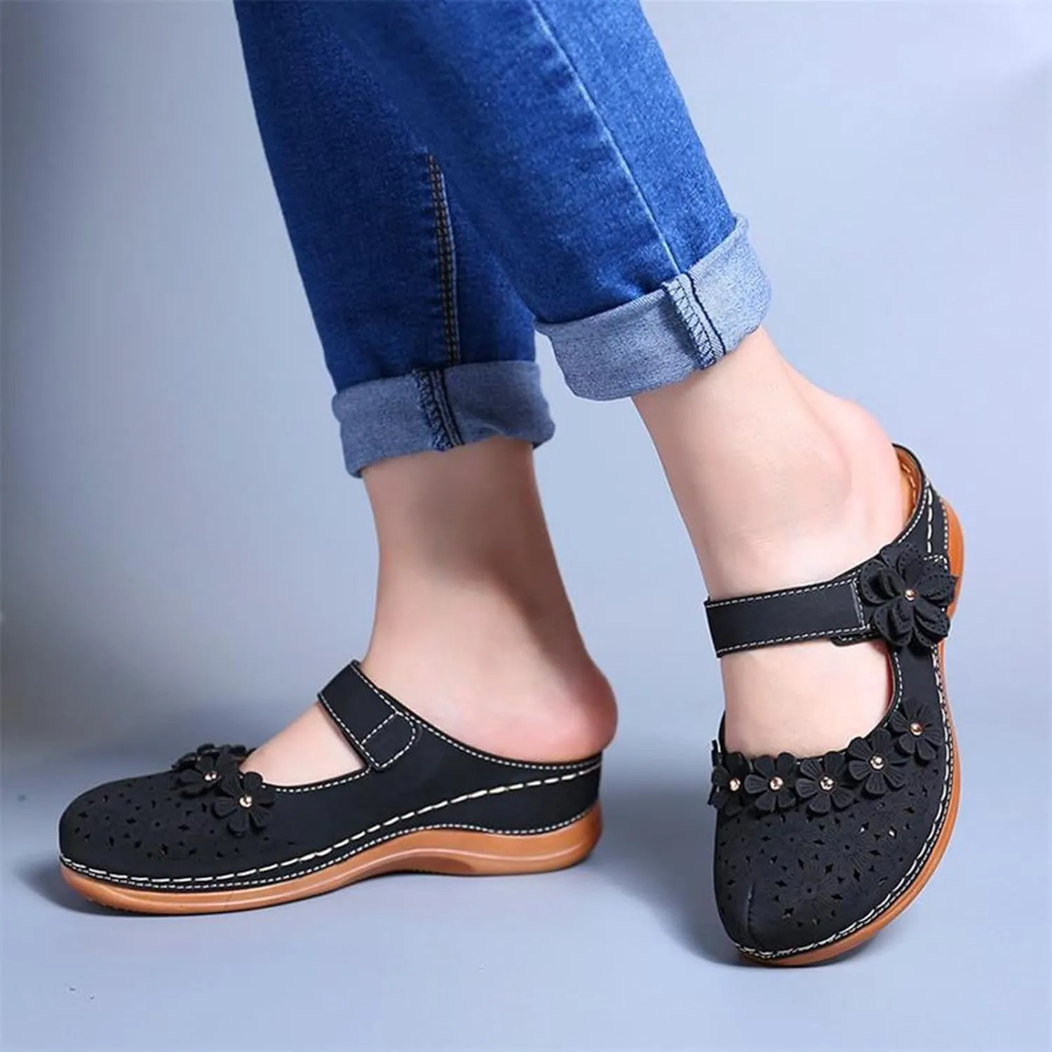 Clogs for Women Mules Shoes Comfortable Dressy Summer Closed Toe Wedge Sandals Fashion Hook and Loop Fastener Slipper Backless Low Wedge Slip On Shoes
