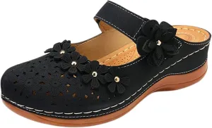 Clogs for Women Mules Shoes Comfortable Dressy Summer Closed Toe Wedge Sandals Fashion Hook and Loop Fastener Slipper Backless Low Wedge Slip On Shoes