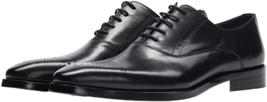 Comodish Dress Shoes for Men Lace Up Square Toe Brogue Embossed Cowhide Low Top Block Heel Non Slip Resistant Anti-Slip Prom Formal Oxford