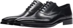 Comodish Dress Shoes for Men Lace Up Square Toe Brogue Embossed Cowhide Low Top Block Heel Non Slip Resistant Anti-Slip Prom Formal Oxford