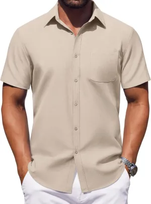 COOFANDY Mens Button Down Short Sleeve Shirt Casual Dress Shirt Untucked Summer Shirts with Pocket