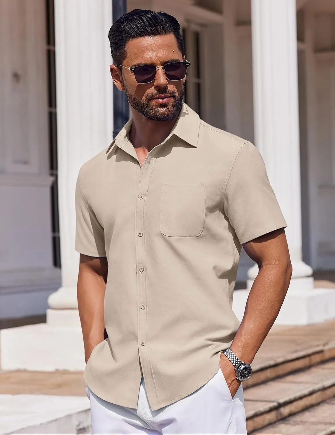 COOFANDY Mens Button Down Short Sleeve Shirt Casual Dress Shirt Untucked Summer Shirts with Pocket