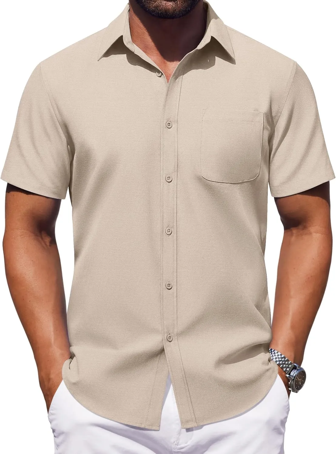 COOFANDY Mens Button Down Short Sleeve Shirt Casual Dress Shirt Untucked Summer Shirts with Pocket